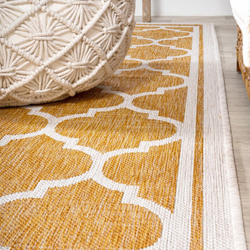 Trebol Moroccan Trellis Textured Weave Indoor/outdoor Round Rug
